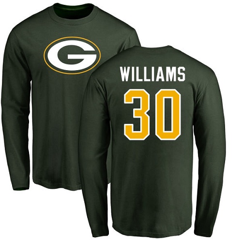 Men Green Bay Packers Green #30 Williams Jamaal Name And Number Logo Nike NFL Long Sleeve T Shirt->nfl t-shirts->Sports Accessory